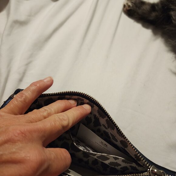 Rare color NWT Coach Poppy blue jean Sequined XL Spotlight Wristlet Clutch Purse - Picture 6 of 6